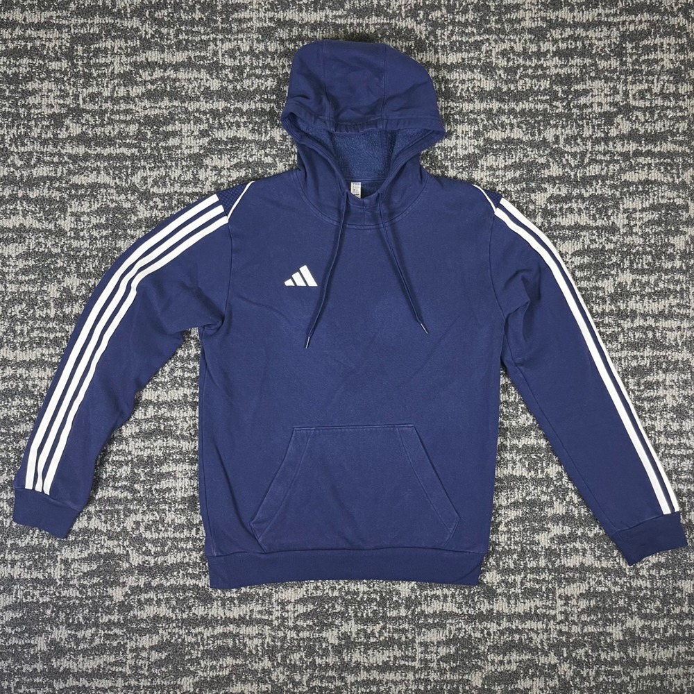 Adidas Mens Navy Blue 3-Stripe Fleece‎ Hoodie Sweatshirt Small S